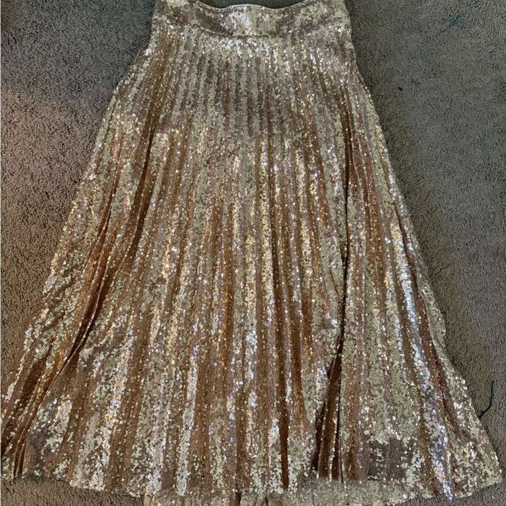 Francesca's Collections Gold Sequin Midi Skirt